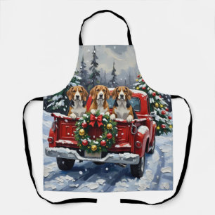 Beagle Christmas Red Truck Holiday Apron