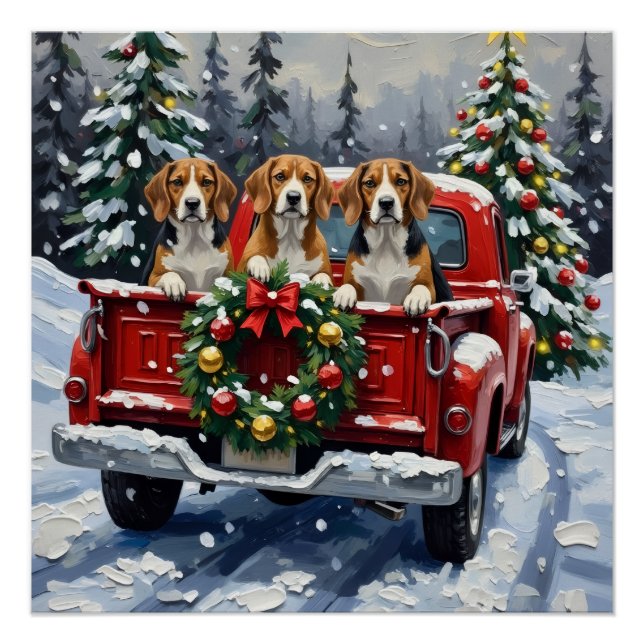 Beagle Christmas Red Truck Holiday Poster (Front)