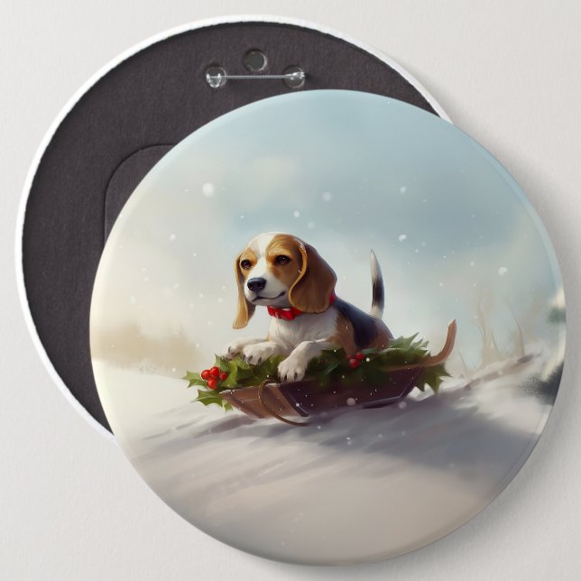 Beagle Christmas snow winter  6 Cm Round Badge (Front & Back)