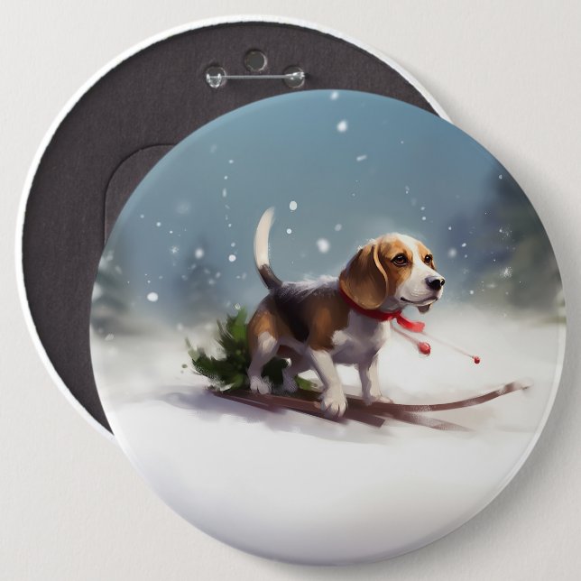 Beagle Christmas snow winter 6 Cm Round Badge (Front & Back)