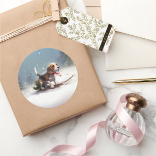 Beagle Christmas snow winter Classic Round Sticker