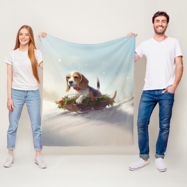 Beagle Christmas snow winter  Fleece Blanket (In Situ)