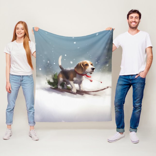Beagle Christmas snow winter Fleece Blanket (In Situ)