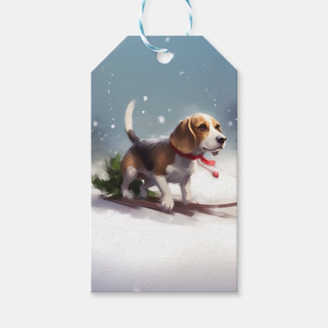 Beagle Christmas snow winter Gift Tags (Front)