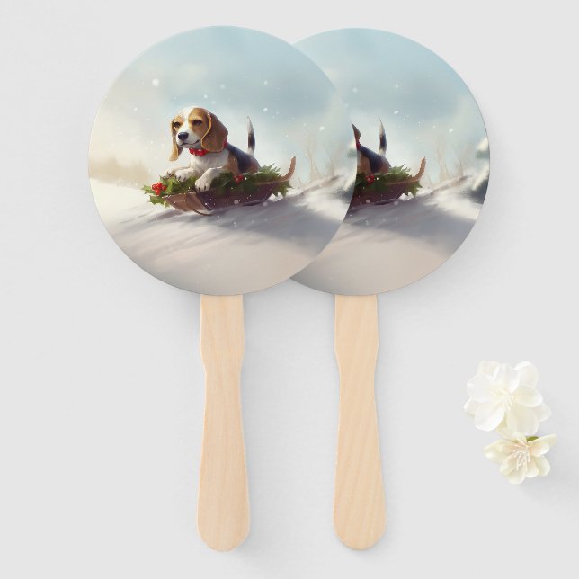 Beagle Christmas snow winter  Hand Fan (Front and Back)