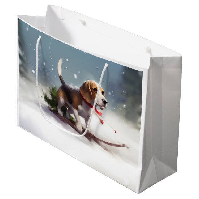 Beagle Christmas snow winter Large Gift Bag (Front Angled)