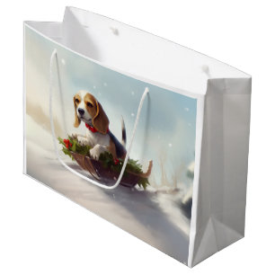 Beagle Christmas snow winter Large Gift Bag