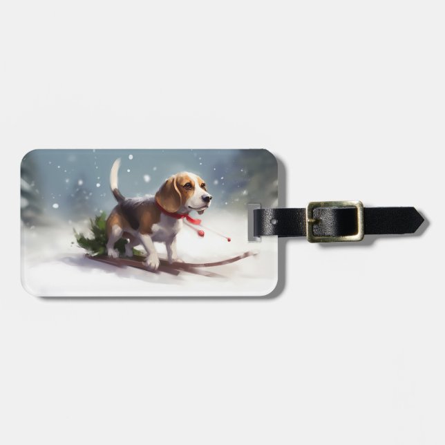 Beagle Christmas snow winter Luggage Tag (Front Horizontal)