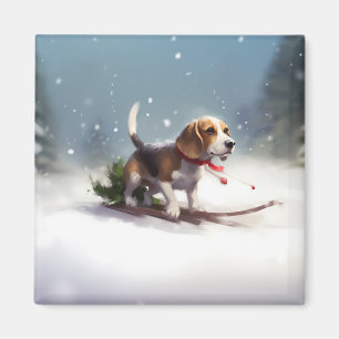 Beagle Christmas snow winter Magnet