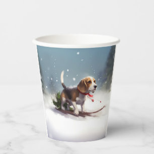 Beagle Christmas snow winter Paper Cups