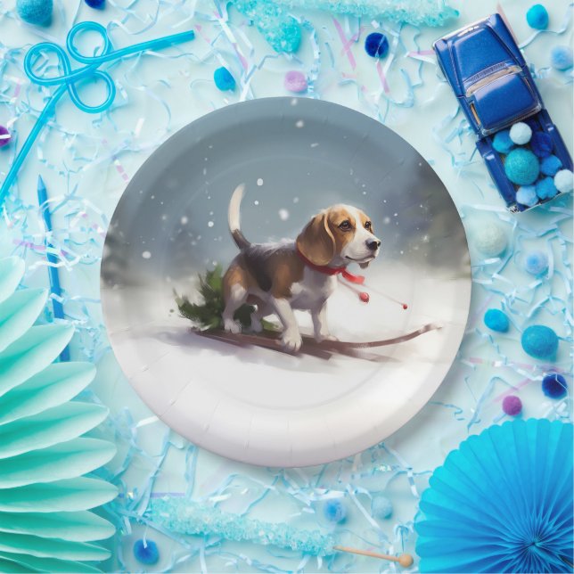 Beagle Christmas snow winter Paper Plate (Party)