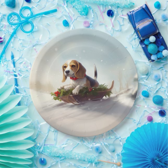 Beagle Christmas snow winter  Paper Plate (Party)