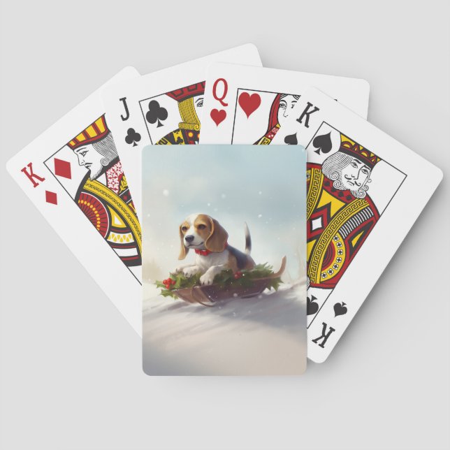 Beagle Christmas snow winter  Playing Cards (Back)