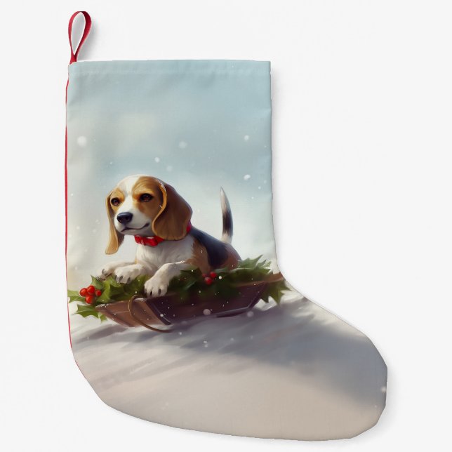 Beagle Christmas snow winter  Small Christmas Stocking (Front)
