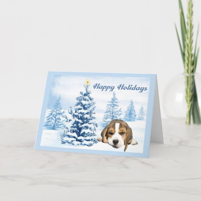 Beagle Christmas Snowy Tree Greeting Card (Front)