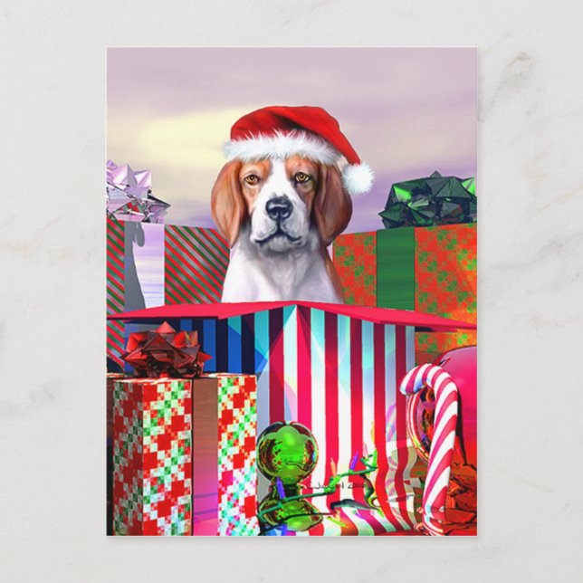 Beagle Christmas Surprise Holiday Postcard (Front)