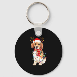 Beagle Christmas Tee Reindeer Christmas Lights Key Ring