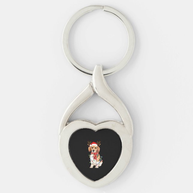 Beagle Christmas Tee Reindeer Christmas Lights Key Ring (Front)
