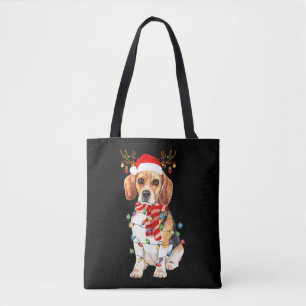 Beagle Christmas Tee Reindeer Christmas Lights Tote Bag