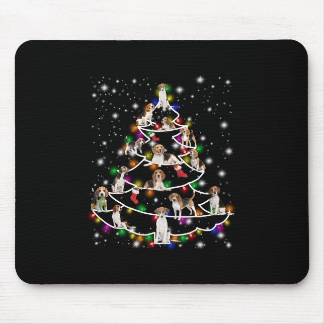 Beagle Christmas Tree Covered By Flashlight Mouse Pad (Front)