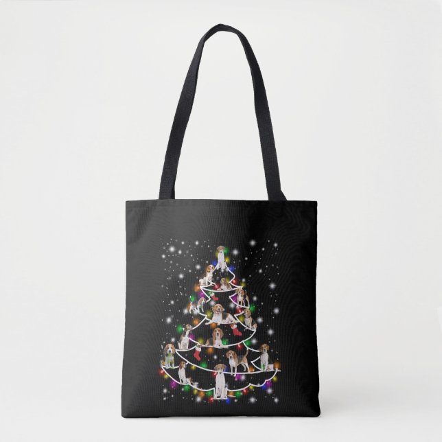 Beagle Christmas Tree Covered By Flashlight Tote Bag (Front)