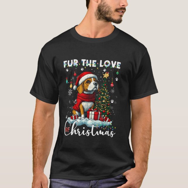 Beagle Christmas Tree Lights Decorations Dog Lover T-Shirt (Front)