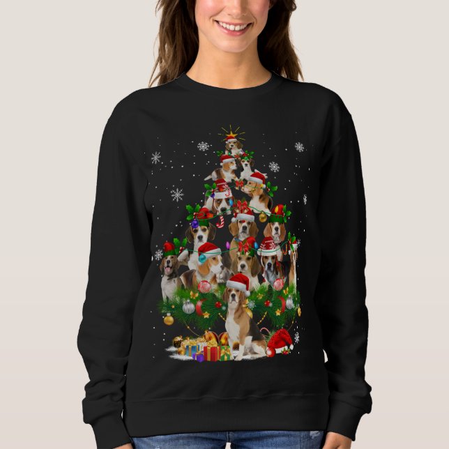 Beagle Christmas Tree Lights Funny Dog Xmas Gift Sweatshirt (Front)