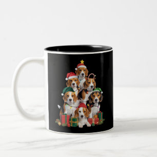 Beagle Christmas Tree With Santa Hat Dog Mom Dogs  Two-Tone Coffee Mug