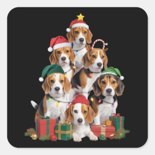 Beagle Christmas Tree With Santa Hat Dog Mum Dogs  Square Sticker