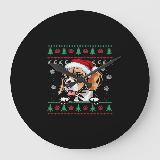 Beagle Christmas Uglyer Dog Xmas Oversized T-Shirt Large Clock (Front)