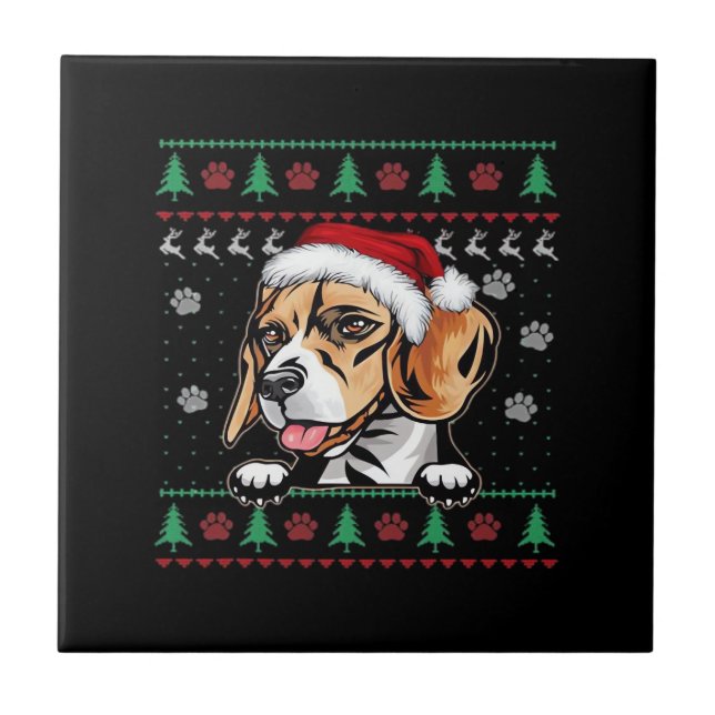 Beagle Christmas Uglyer Dog Xmas Oversized T-Shirt Tile (Front)