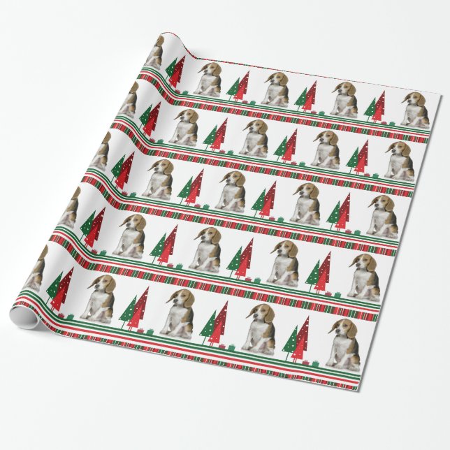Beagle Christmas Wrapping Paper (Unrolled)