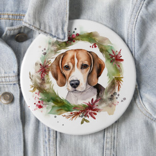 Beagle Christmas Wreath Festive Pup 6 Cm Round Badge