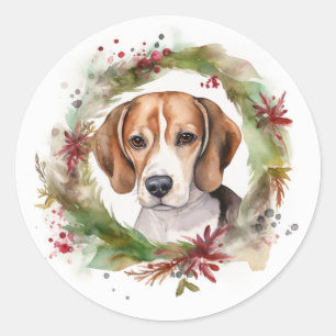 Beagle Christmas Wreath Festive Pup  Classic Round Sticker