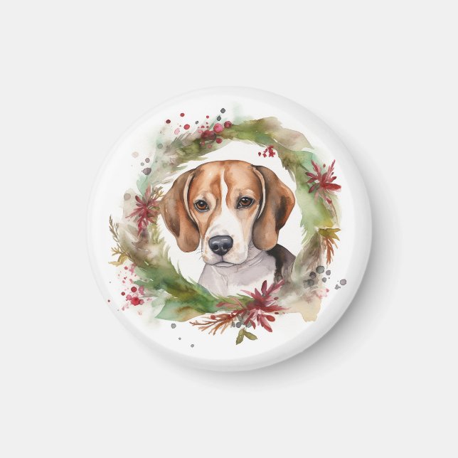 Beagle Christmas Wreath Festive Pup  Magnet (Front)