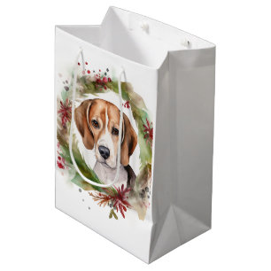Beagle Christmas Wreath Festive Pup Medium Gift Bag