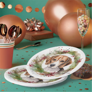 Beagle Christmas Wreath Festive Pup Paper Plate