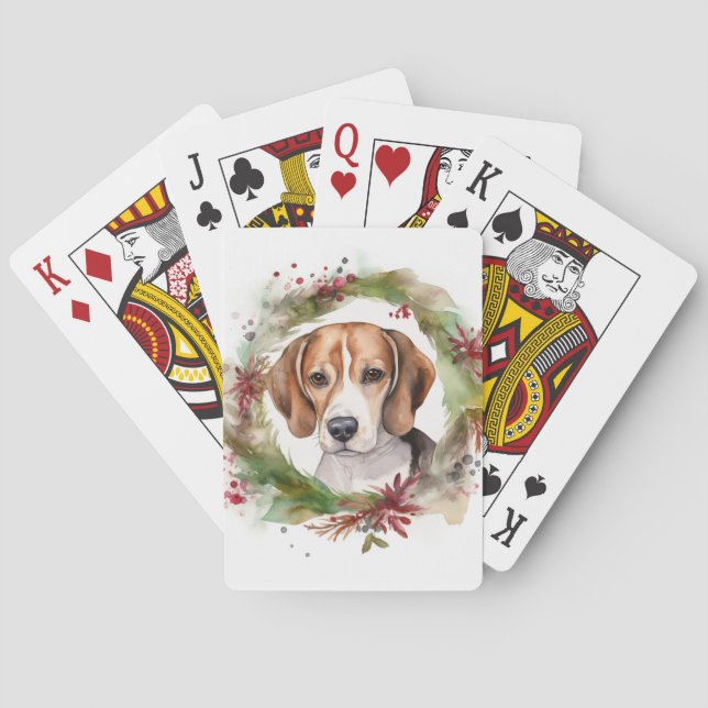 Beagle Christmas Wreath Festive Pup  Playing Cards (Back)