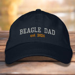 Beagle Dad Dog Dad Established Date Embroidered Hat<br><div class="desc">Beagle Dad embroidered baseball cap in a silver grey serif font with customised established date.</div>