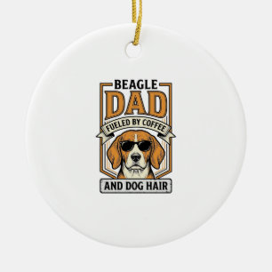 Beagle Dad Fuelled by Coffee and Dog Hair Shirt_1 Ceramic Tree Decoration