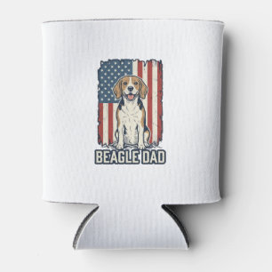 Beagle Dad Patriotic Vintage Engraving Dog Design_ Can Cooler