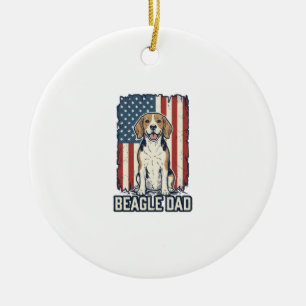 Beagle Dad Patriotic Vintage Engraving Dog Design_ Ceramic Tree Decoration