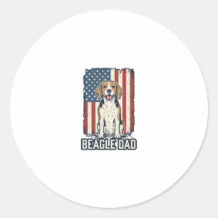Beagle Dad Patriotic Vintage Engraving Dog Design_ Classic Round Sticker