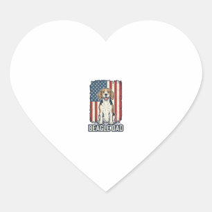 Beagle Dad Patriotic Vintage Engraving Dog Design_ Heart Sticker
