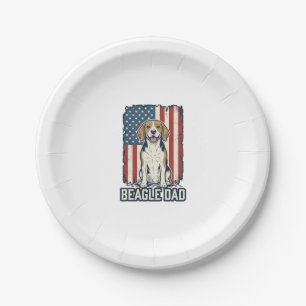 Beagle Dad Patriotic Vintage Engraving Dog Design_ Paper Plate