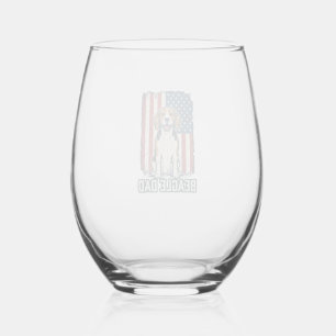 Beagle Dad Patriotic Vintage Engraving Dog Design_ Stemless Wine Glass