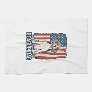 Beagle Dad Patriotic Vintage Engraving Dog Design_ Tea Towel