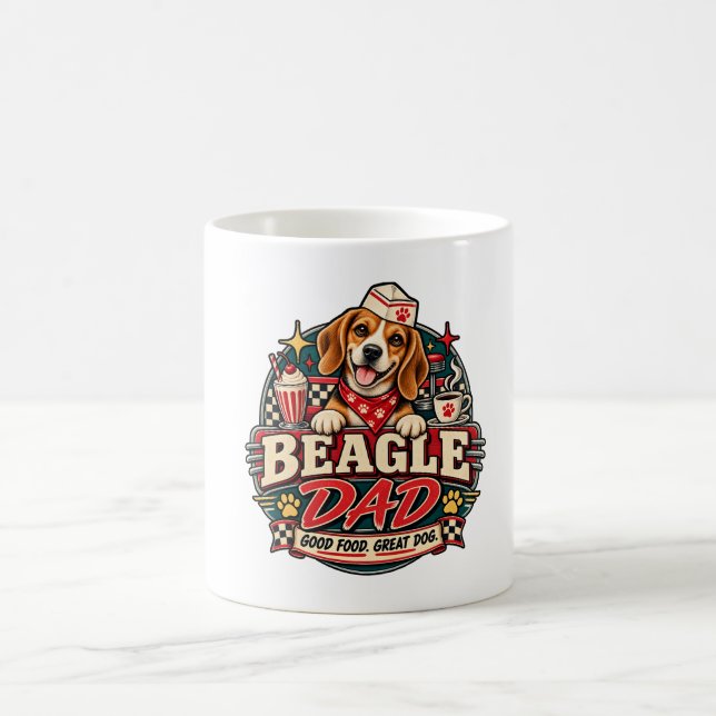 Beagle Dad Retro Diner Paw Print Badge Coffee Mug (Center)