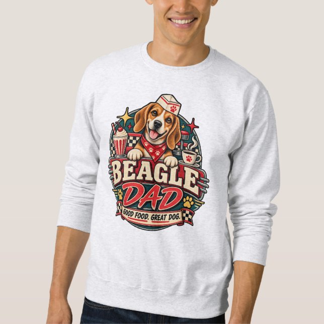 Beagle Dad Retro Diner Paw Print Badge Sweatshirt (Front)