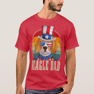 Beagle Dad Retro Sunglasses 4th Of July Usa Flag F T-Shirt